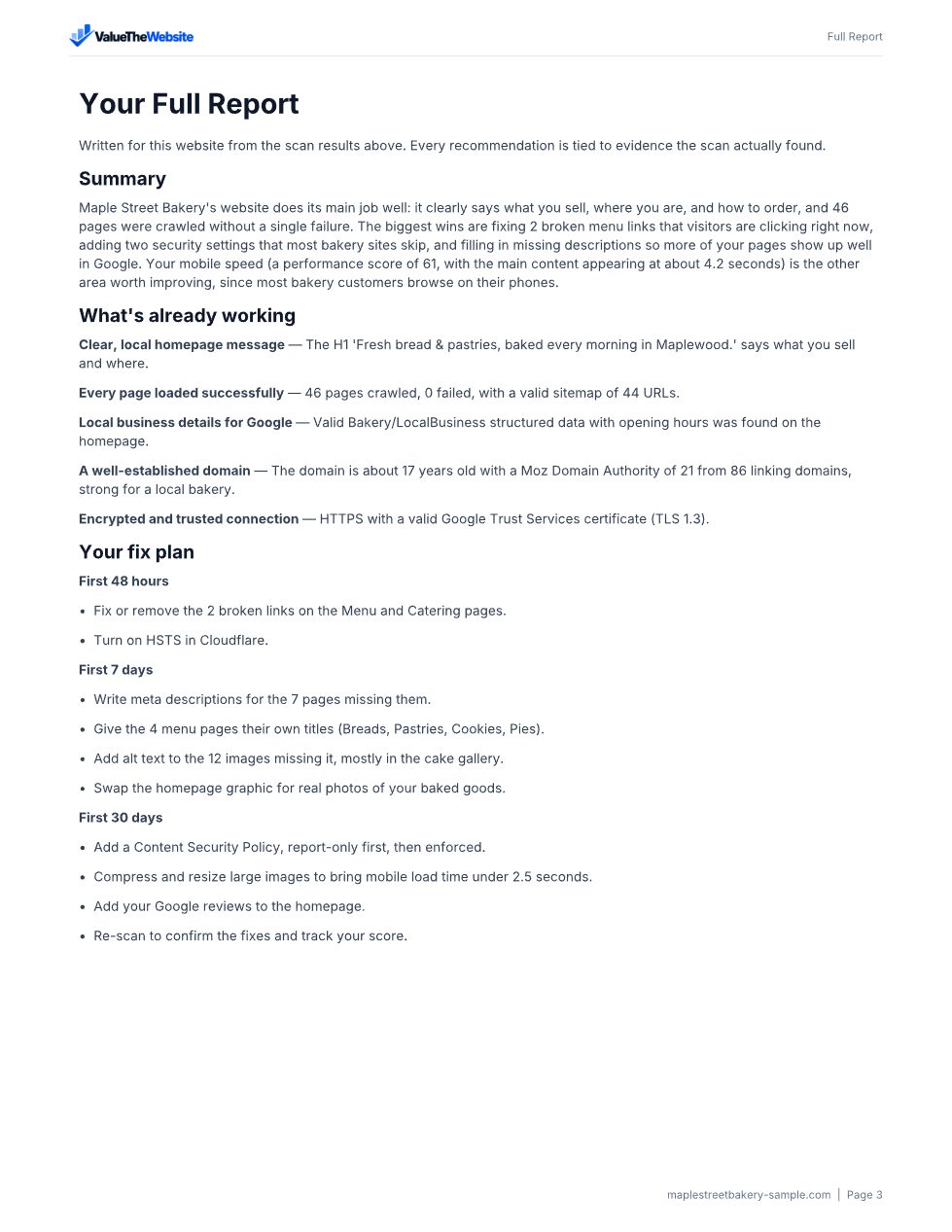 Sample PDF report, page 3