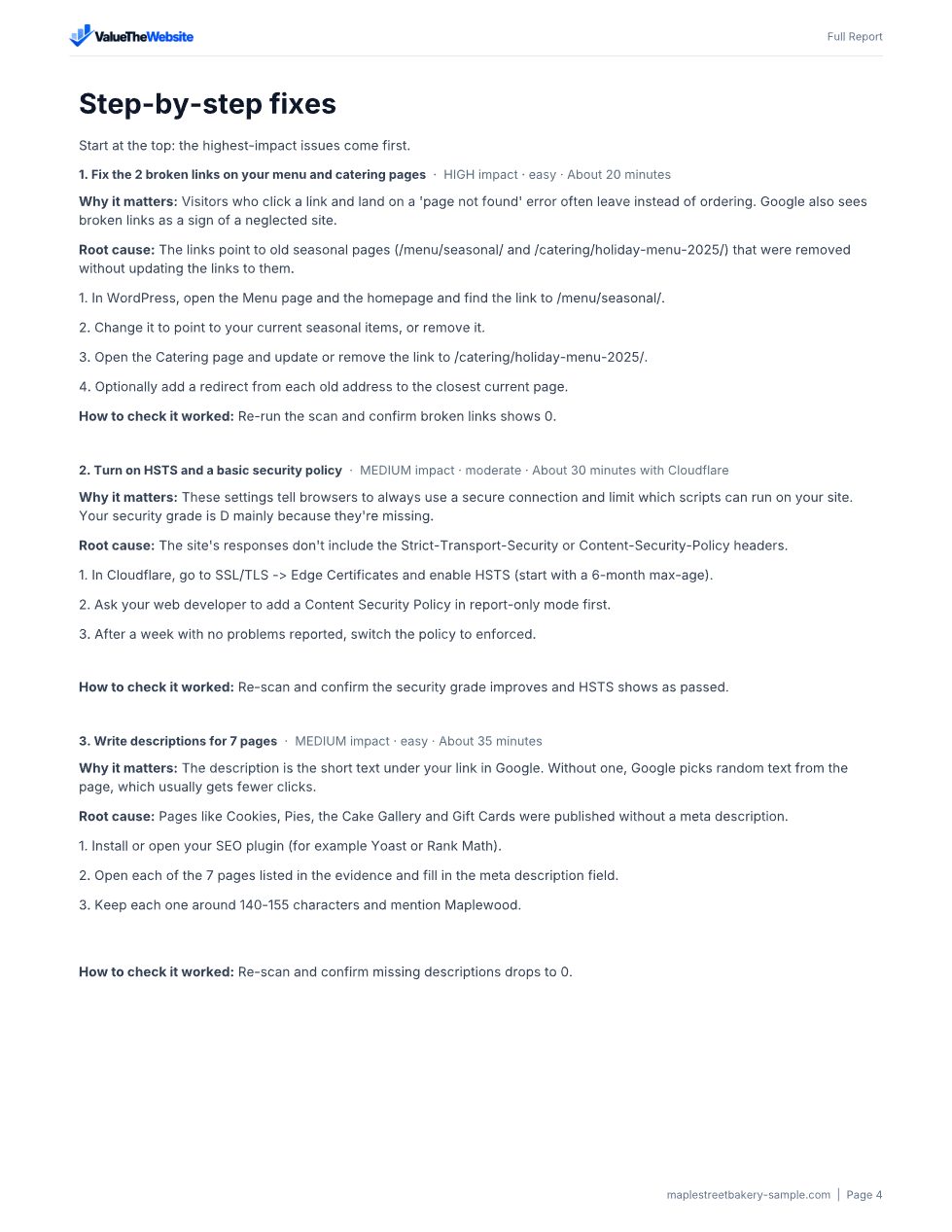 Sample PDF report, page 4
