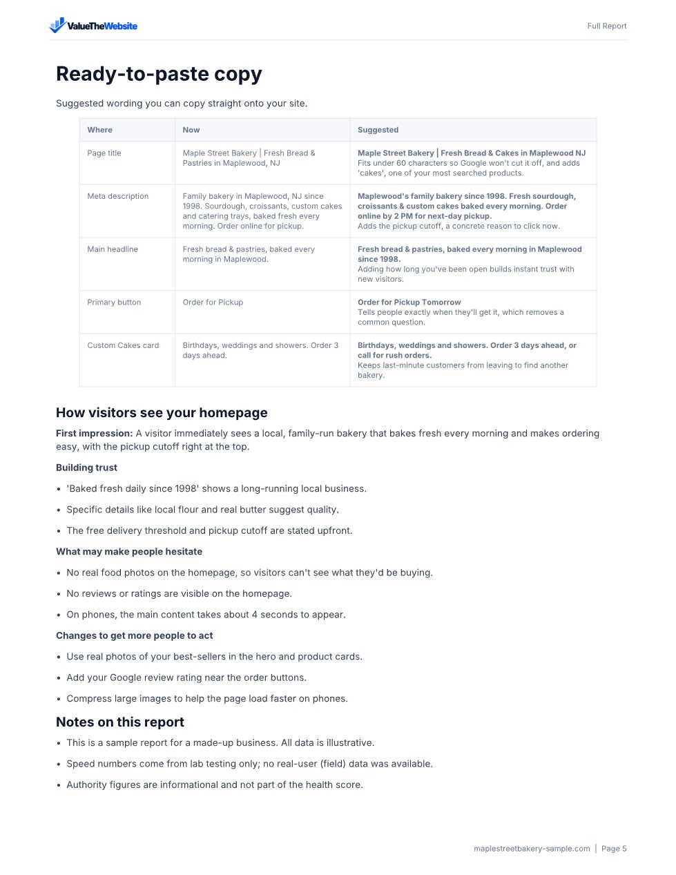 Sample PDF report, page 5