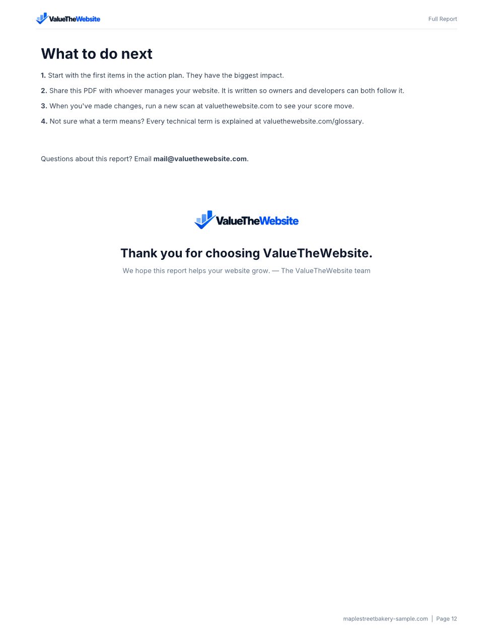 Sample PDF report, page 12